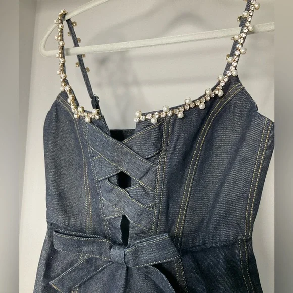 Area Crystal Pearl Corset Mini Dress - Picture 2 of 4